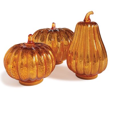 Mercury Glass LED Pumpkins, Set of Three - Grandin Road