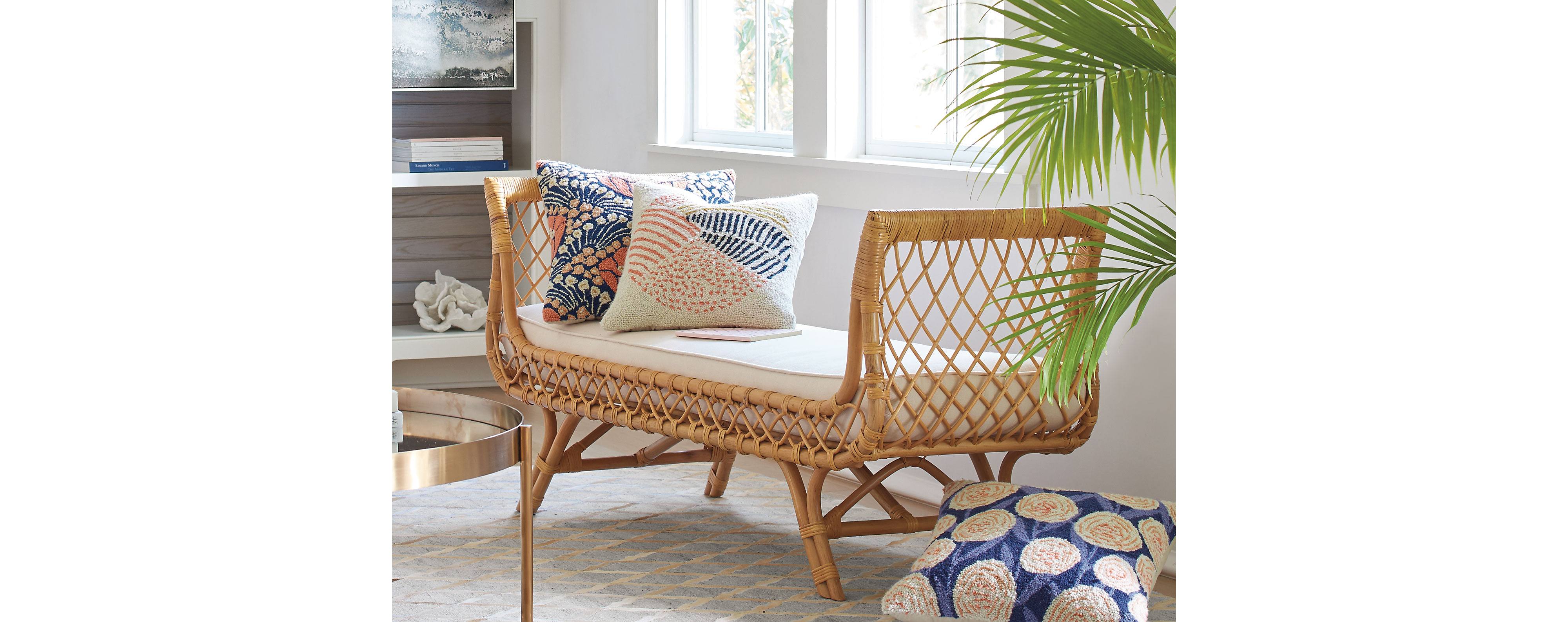 living room design with rattan furniture