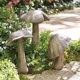 Faux Stone Mushroom Garden Statues, Set of Three