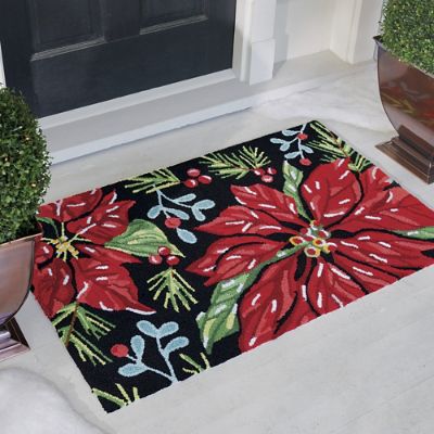 Poinsettia Pine Hooked Door Mat
