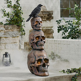 Stacked Skull Topiary with Crow