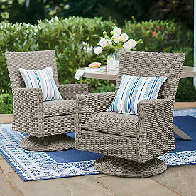 Simsbury Wicker Swivel Dining Armchairs, Set of Two