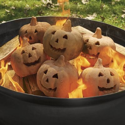 Stoneware Fire Pumpkins, Set of Two
