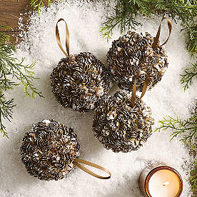 Pinecone Sphere Ornaments, Set of Four