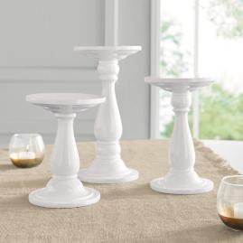 White Round Pedestal Stands, Set of Three