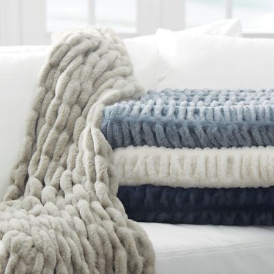 Ruched Faux Fur Throw - Ice Blue - Grandin Road