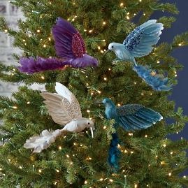 Feather Bird Ornaments, Set of Four