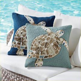 Marina Turtle Hooked Pillow