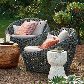 Mason Wicker Cocoon Chair, Set of Two