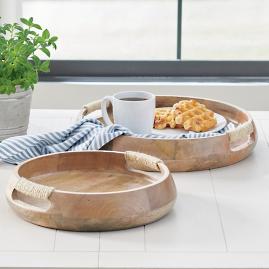 Round Wooden Trays, Set of Two