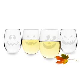 Set of Four Jack O' Lantern Stemless Wine