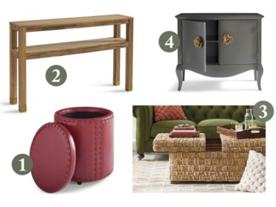 Tracy Storage Ottoman, Parsons Console Table, Andros Sliding Trunk, Althea Cabinet