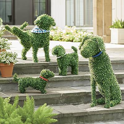 Faux Boxwood Garden Dogs